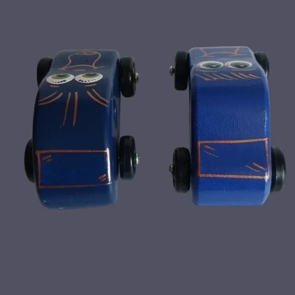 Tiny Tims vtg toy factory wooden cars set of 2 blue color - Picture 2 of 7